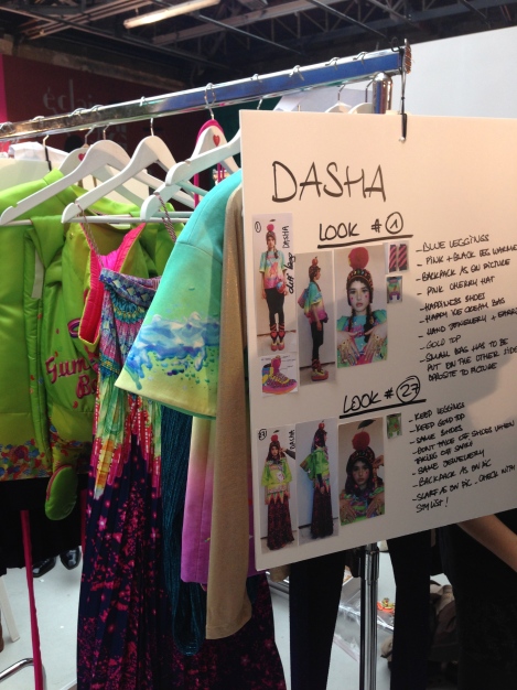 Look boards for the Dressers backstage at Manish Arora FW14